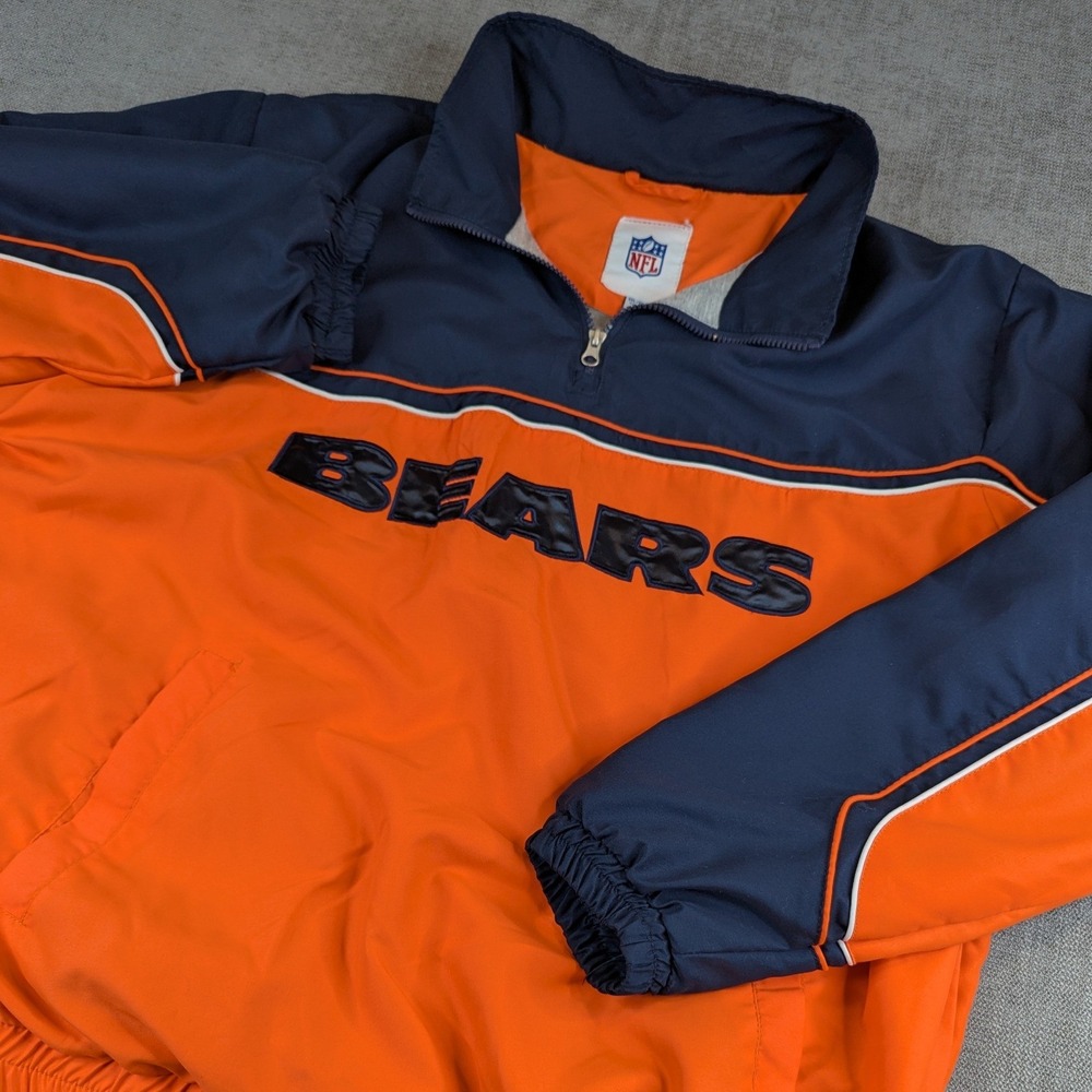 NFL Chicago Bears Windbreaker Mens XXL Orange Blue Quarter Zip Jacket Football